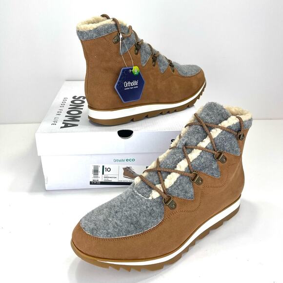 Sonoma Ortholite Eco Women Brown Winter Bootie Sz 10 Faux Suede/Fur Lace-Up New - Picture 3 of 16